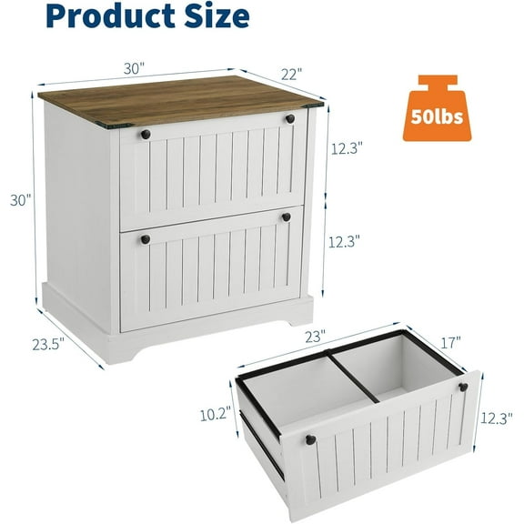 Acekid Farmhouse File Cabinet with 2 Drawers, 30" Wood Printer Stand for Office (White)