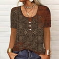 thumbnail image 2 of Lovskoo Women Floral Print Tops Trendy Summer Flare Sleeve Three Quarter Floral Lace Office Lady Blouse Tops Olive Green, 2 of 5