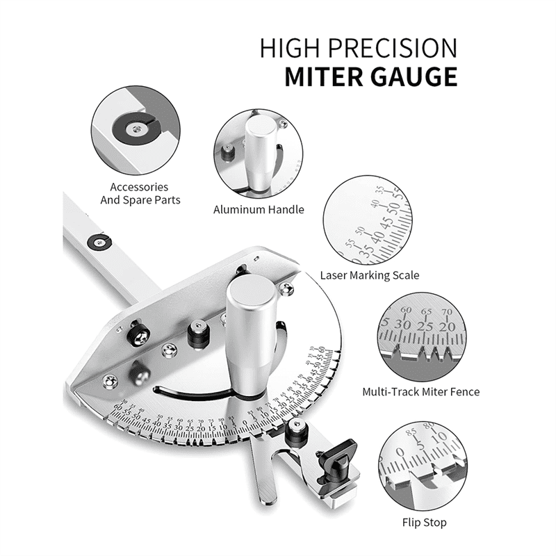 Miter Gauge, Table Saw Miter Gauge with 120 Angled Ends and a Repetitive Cut Flip Stop for Table Saw