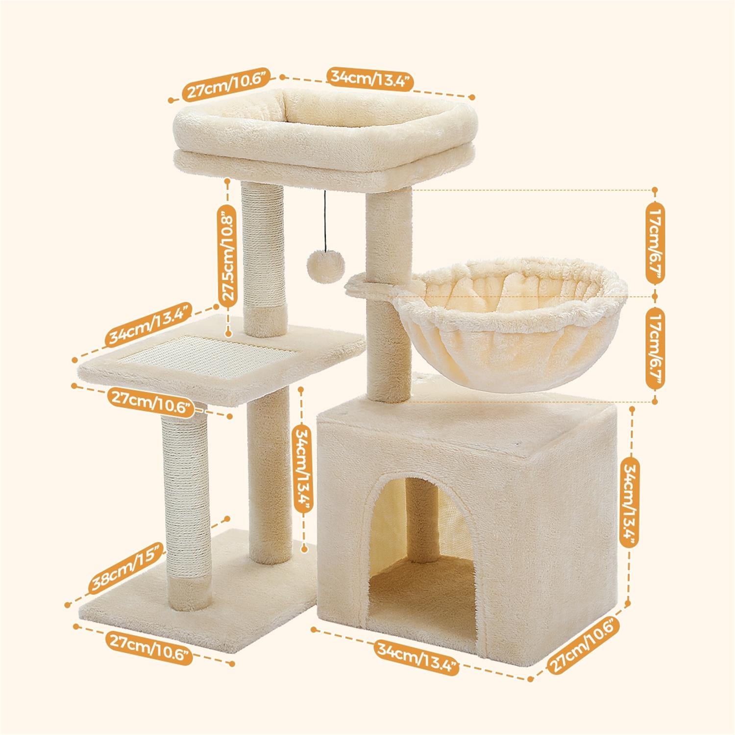 Pefilos 28" Cat Tree House for Indoor Cats, Cat Condo for Multiple Cats with Ball Activity Centre Cat Tree Tower, Beige Pefilos 28" Cat Tree House for Indoor Cats, Cat Condo for Multiple Cats with Ball Activity Centre Cat Tree Tower, Beige
