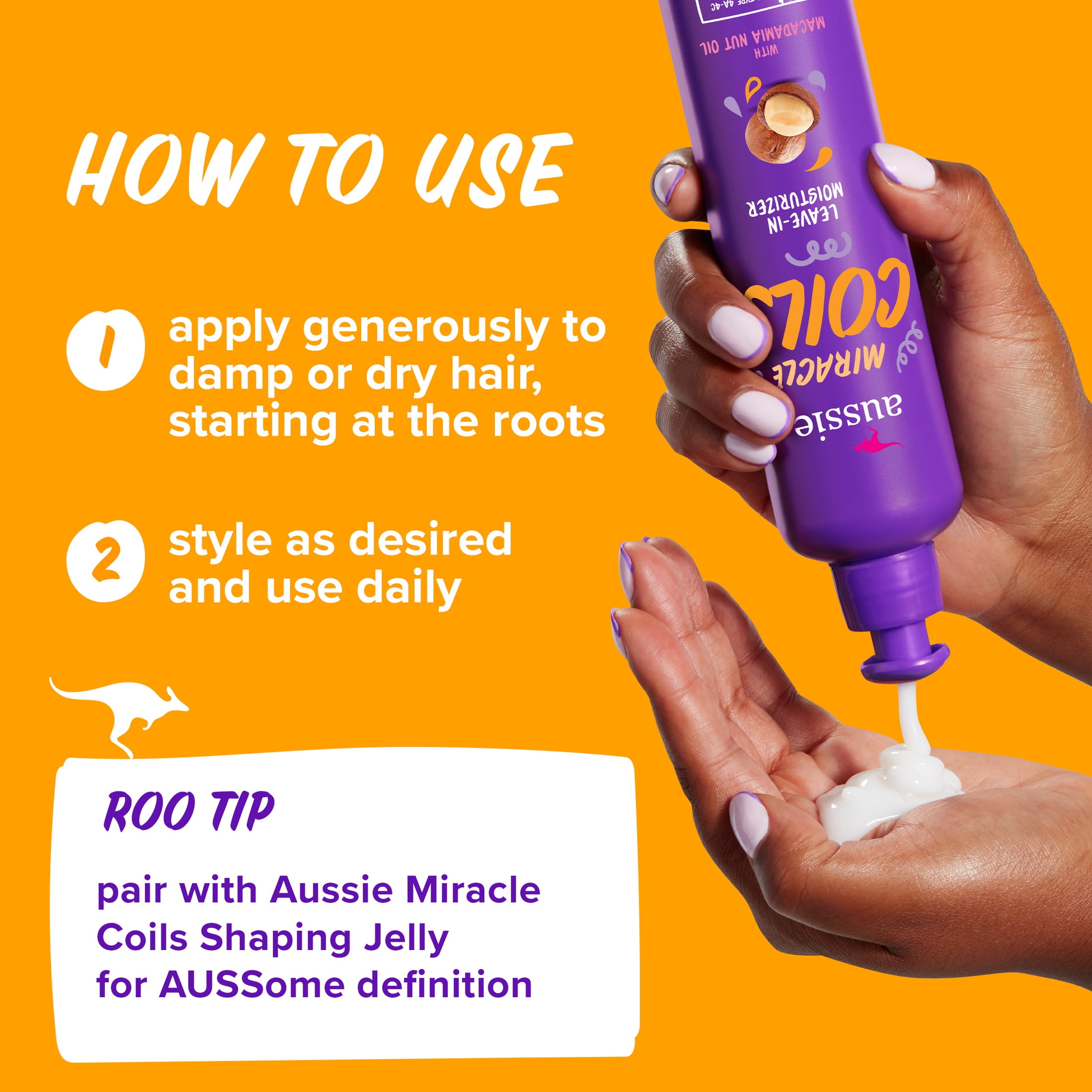 Aussie Miracle Coils Leave-in Moisturizer with Macadamia Nut Oil, Sulfate Free, Coily Hair 8.5 fl oz