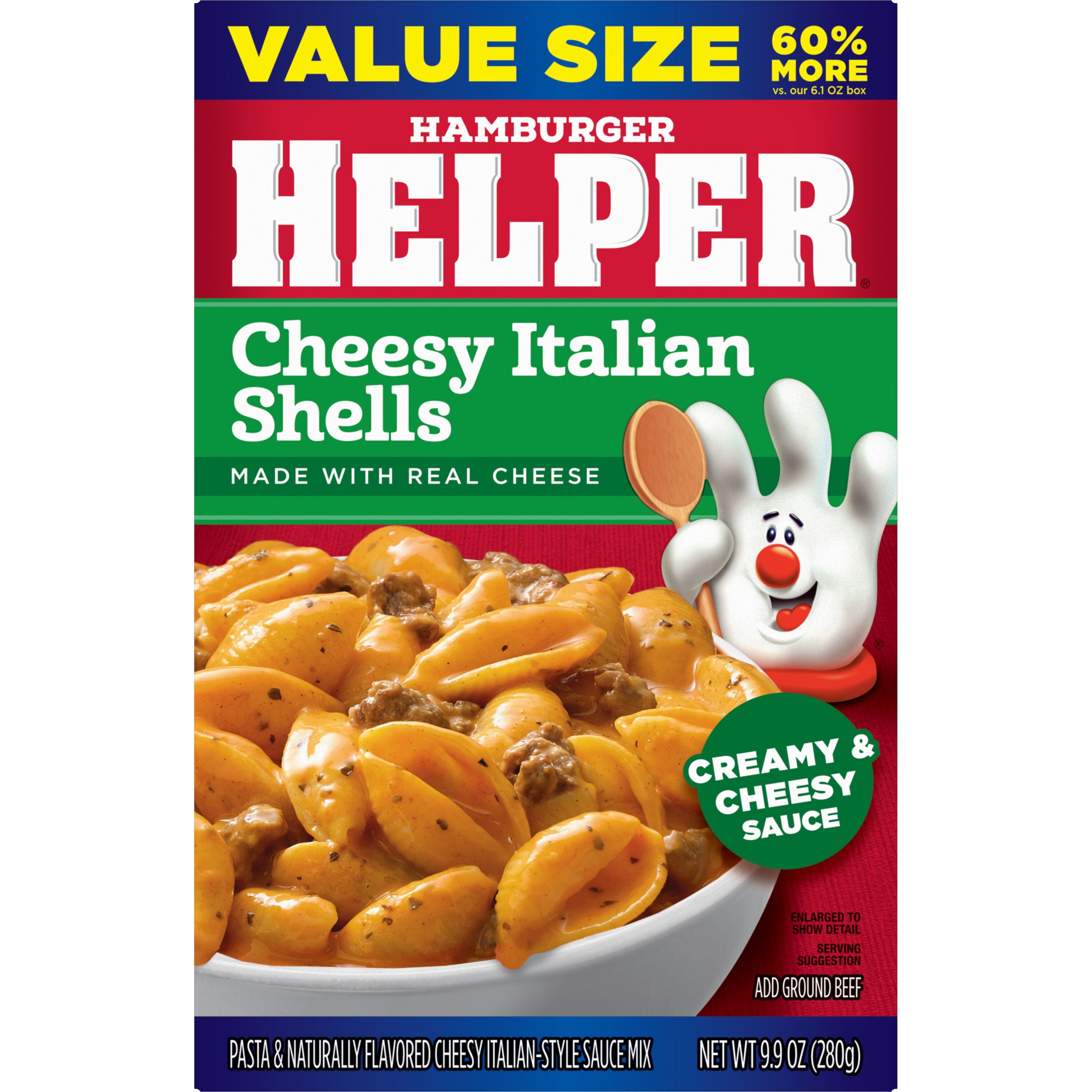 (6 pack) Hamburger Helper Pasta Cheesy Italian Shells Value Size, 9.9 Ounces Box.