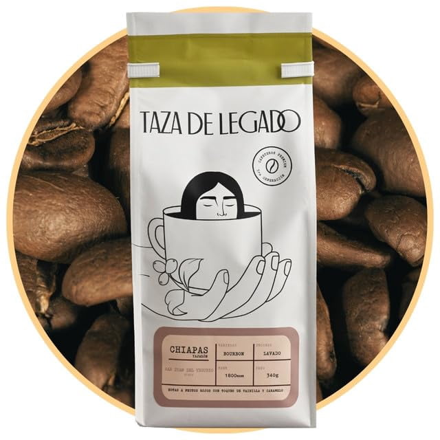 Cafe de Especialidad en Grano Premium - 340g Bourbon Chiapas - Café de Especialidad Tueste Medio - Cafe en Grano Entero Ideal para Cafetera Espresso, Prensa Francesa o Cafetera de Goteo