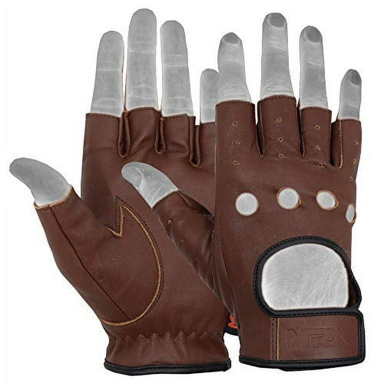 Mens Driving Gloves Basic Soft Goat Leather Fingerless Breathable Biker  Motorcycle Riding Cycling Shooting Glove Half Finger, Brown (Small) 