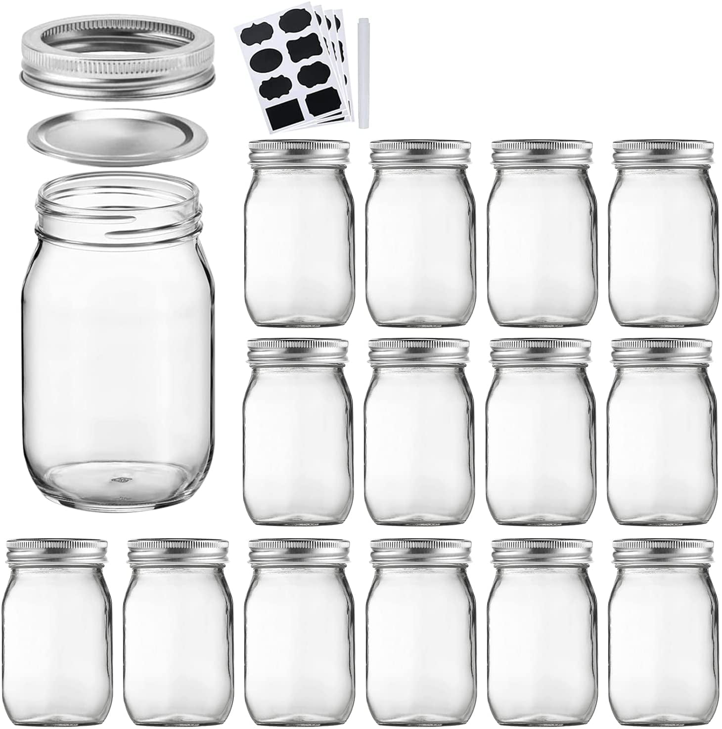 DIY Magnetic Spice Jars KAMOTA Mason Jars 16OZ With Regular Lids and Bands Wedding Favors Ideal for Jam 18 PACK Shower Favors Baby Foods Honey 20 Whiteboard Labels Included 