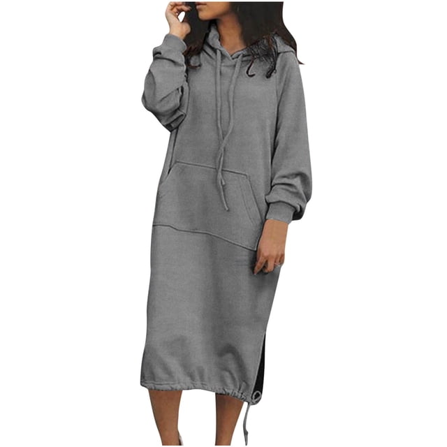 Pisexur Robe Chandail pour Femmes à Capuchon Longue Tunique Robe Unie Chandail Ample Chandail à Capuchon Hauts Grande Taille