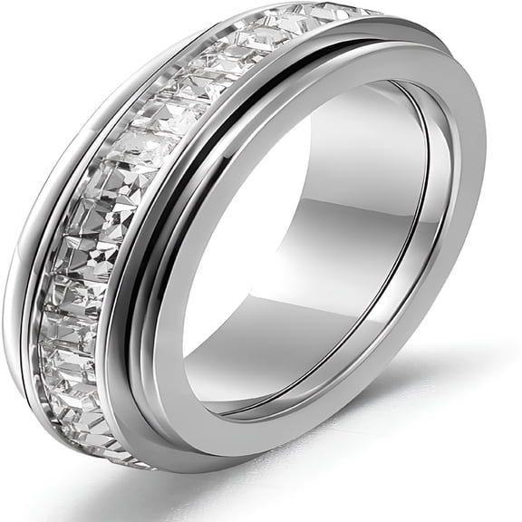 DESIGNICE Titanium Steel Spinner Fidget Ring for Women, Cubic Zirconia Anxiety Relief Band, Comfort Fit Wedding Promise Ring