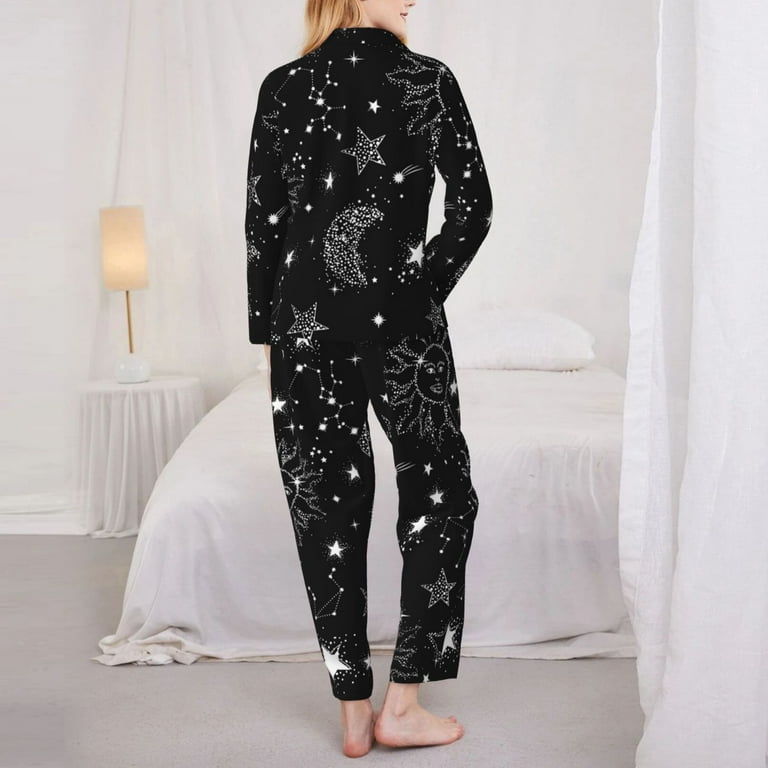 Goofa Space Galaxy Printed Women s 2 Piece Pajama Set Super Pajamas Women s Long Sleeve Sleepwear Soft Button Down Loungewear Pjs Lounge Set