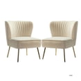 thumbnail image 5 of Velvet Accent Chair Set of 2,Upholstered Adult Side Chairs Gold Metal Leg Home Bedroom Tan, 5 of 12