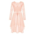 thumbnail image 2 of YONGHS Girls Elegant Lace Flower Girl Dress Long Sleeve A-Line High Low Hem Junior Bridesmaid Dress Pink 16, 2 of 7