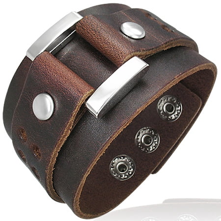 Brown Leather Alloy Fashion Belt Buckle Snap Unisex (Best Mens Leather Bracelets)