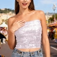 thumbnail image 7 of Sequin Tube Tops for Women Strapless Sparkly Glitter Bandeau Cropped Party Club Outfits Off Shoulder Blouses (Free Size, White), 7 of 7
