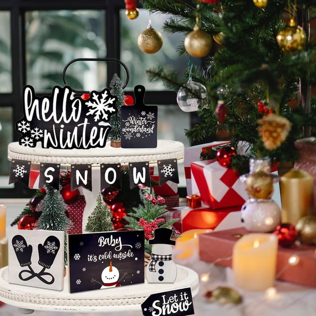 Xihbxyly Bandeja Navideña con Diseño de Muñeco de Nieve de Madera, Bandeja con Forma de Guante, Organizador En Capas, Decoración Festiva de Escritorio, Decoración Navideña para El Hogar, Tamaño 20 X