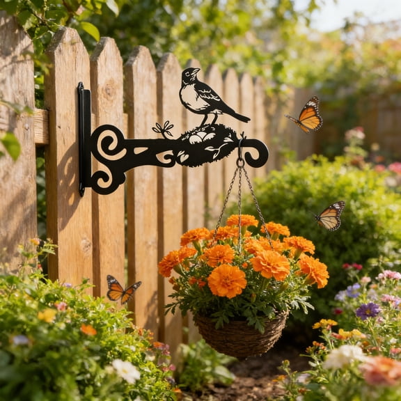 Vintage Wrought Iron Bird Wall Hook, Heavy Duty Hanging Bracket, Rustproof Decorative Plant Hanger, for Lanterns Flower Baskets, Wall Mounted Black Hook, for Garden Entryway Bedroom Bathroom