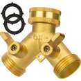 thumbnail image 1 of Hose Splitter 2 Way, Garden Hose Splitter, 100% Rustproof Brass Water Hose Splitter with Adjustable Flow Valves, Seamless Design & 2 Extra Rubber Washers - 3/4" Y Connector Hose Adapter., 1 of 8
