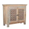 thumbnail image 4 of Distressed White Credenza With Metal Accent | 36 Inch Tall Storage Cabinet With 2 Doors | Solid Wood Storage Cabinet | Hand Carved Sideboard, 4 of 7