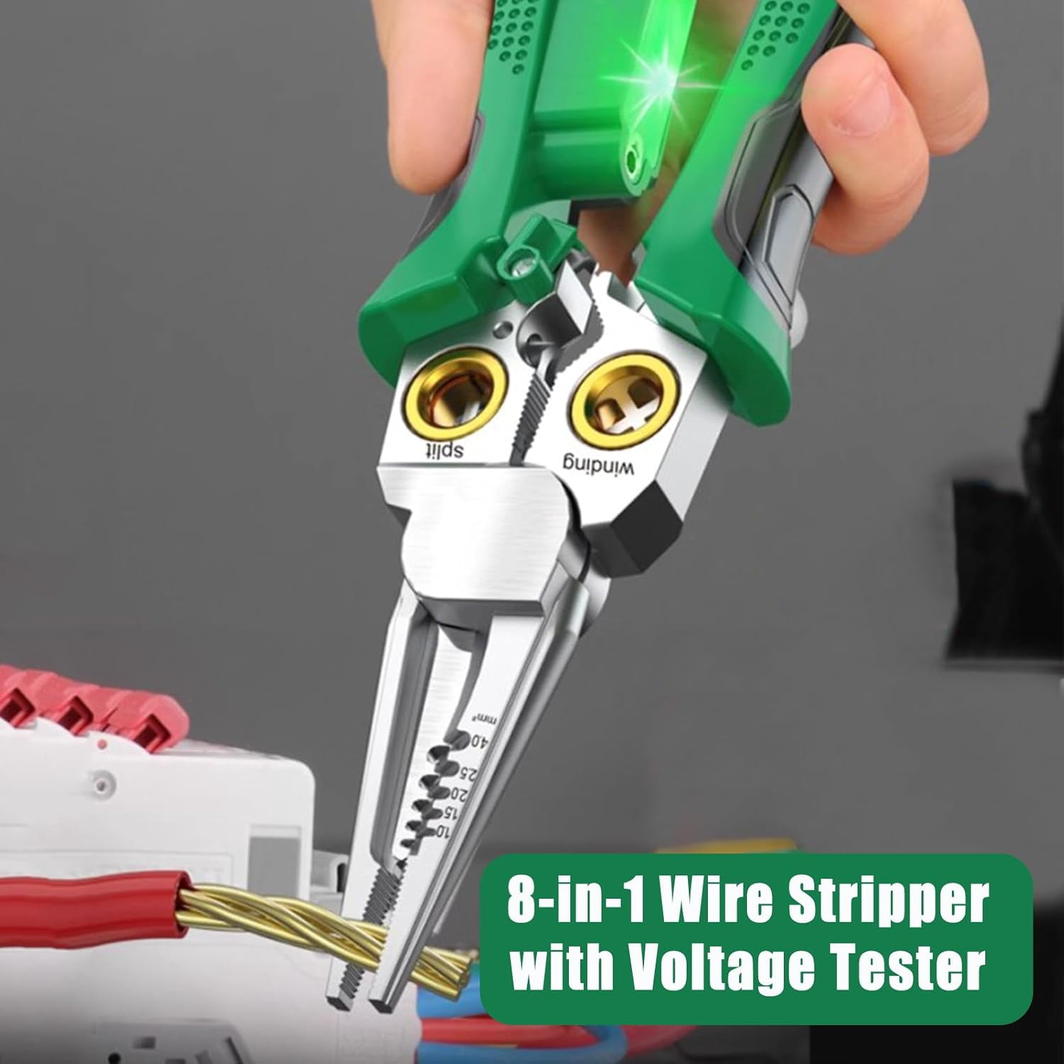 8-in-1 Wire Pliers with Voltage Detection | Multi-Function Stripper, Cutter & Voltage Tester Tool for Professional Electricians & Home DIY