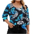 thumbnail image 3 of Plus Size Tops for Women Asymmetrical Square Neck with Button Detail Short Sleeve T-shirts Dressy Casual (3XL, Blue-Leaf), 3 of 7