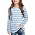 thumbnail image 2 of Spazoro Girls Striped Long Sleeve Tops, Relaxed Fit Crewneck Stretchy Printed Pullover Casual Daily Wear Shirts Blue Size 9, 2 of 9