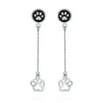 thumbnail image 2 of Bling Jewelry Womens BFF Pet Lover Black Enamel Paw Print Dangle Earrings Silver, 2 of 4