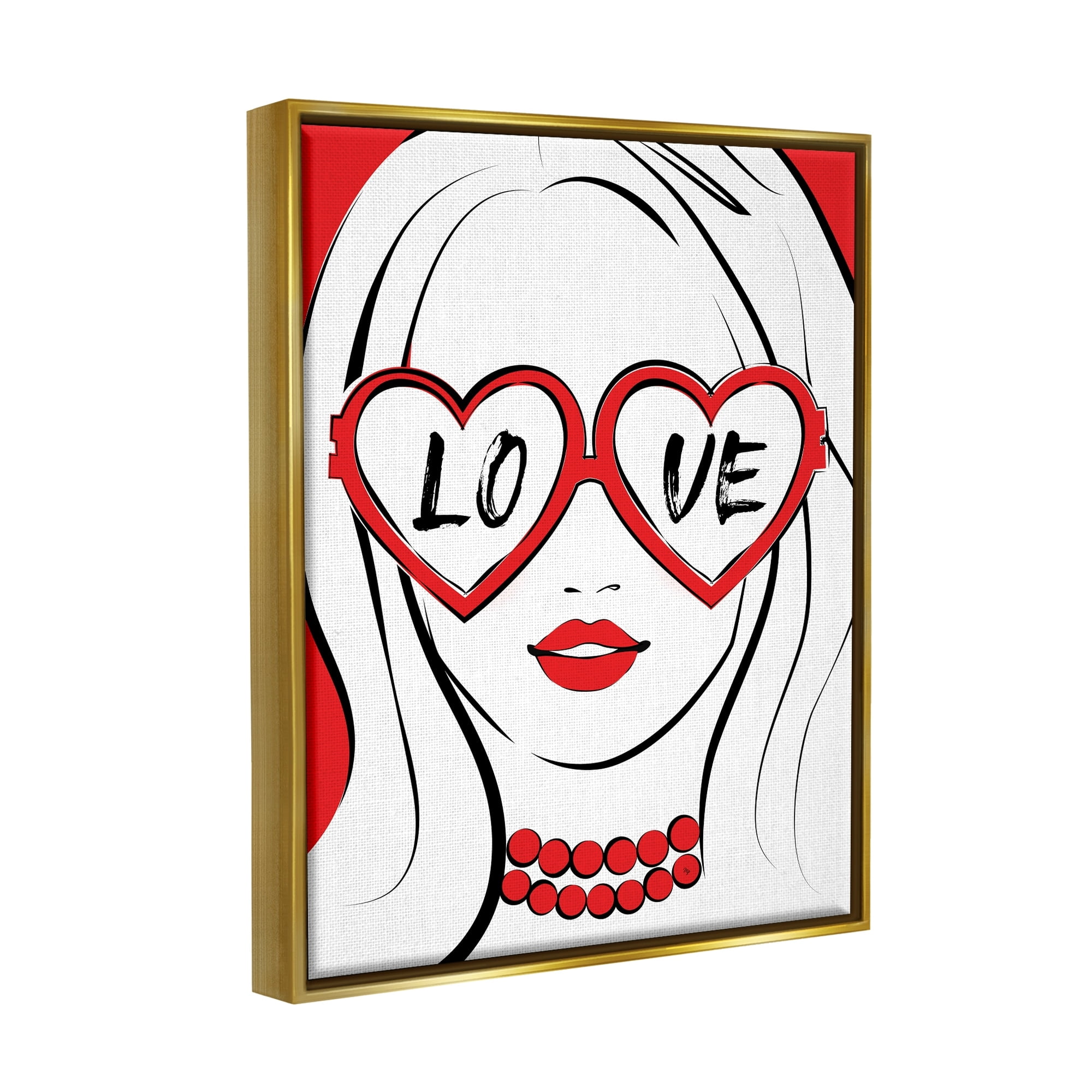 Stupell Industries Fashionable Heart Sunglasses Love Design Trendy Woman Graphic Art Metallic Gold Floating Framed Canvas Print Wall Art, Design by Martina Pavlova