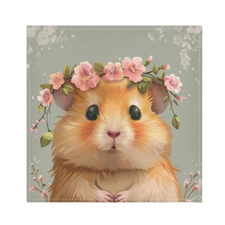 

JSTEL Cute Hamster Garland Flower Cloth Napkins Set of 6 20x20 Inch Washable and Reusable Napkin for Decoupage Dinner Party Everyday Use