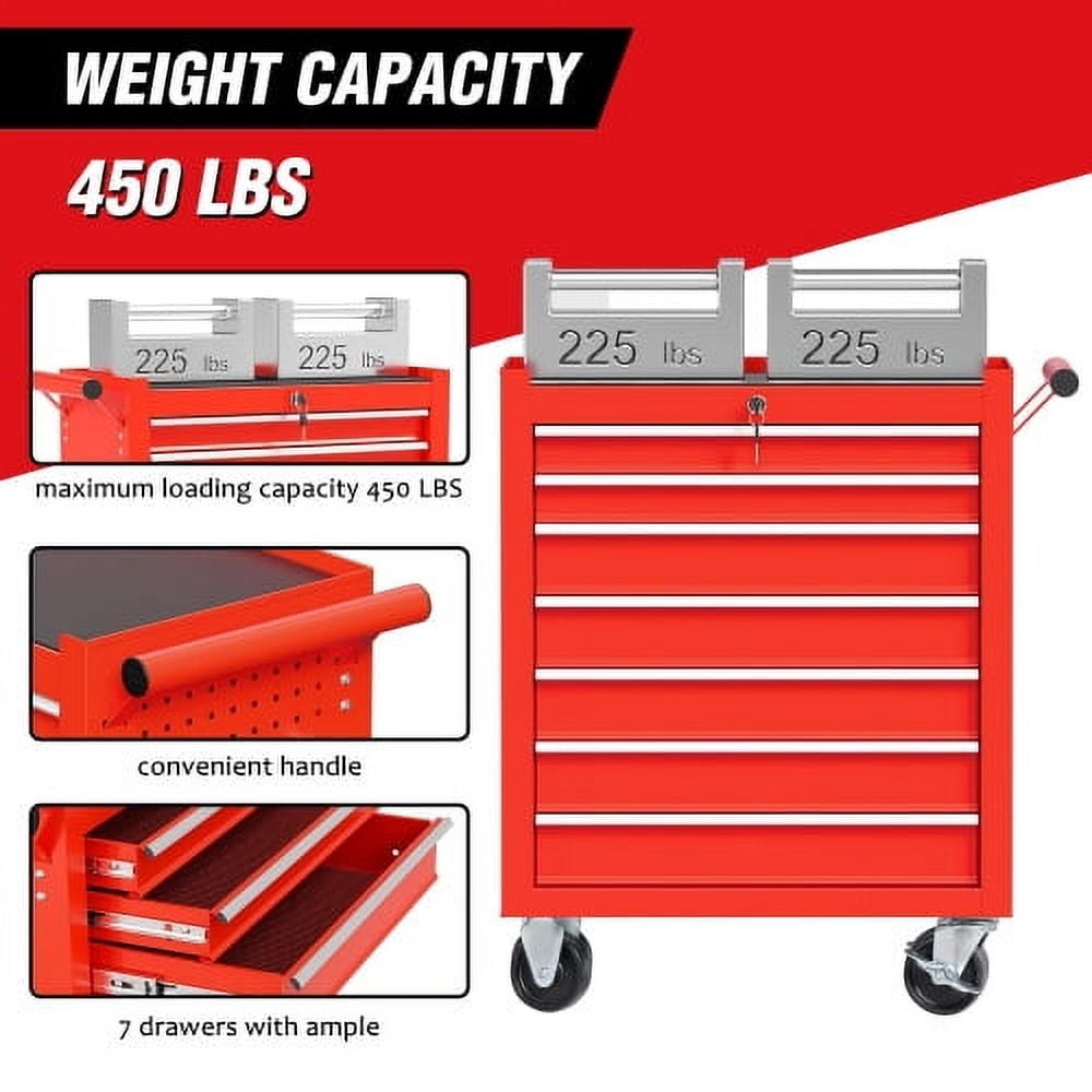 POVANLI  7-Drawer Rolling Tool Chest with Wheels Multifunctional Tool Chest Portable Tool Storage Cabinet with Locking System for Garage Workshop Warehouse Repair Shop