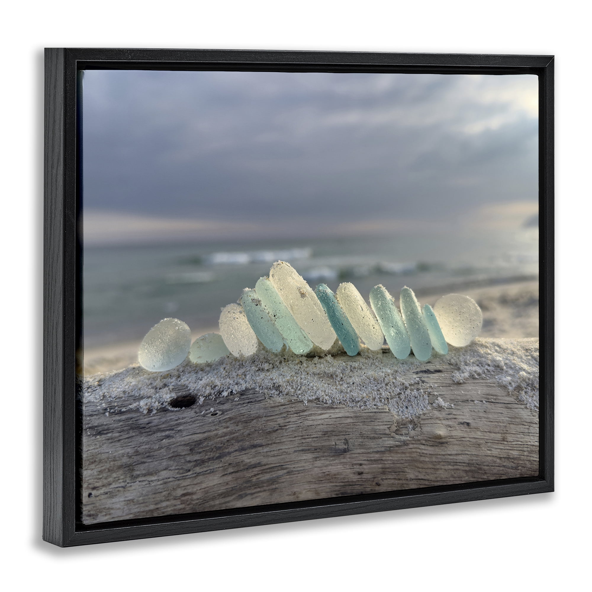 Stupell Industries Sea Glass On Driftwood Black Framed Floater Canvas Wall Art, design by LMarie Allen
