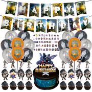 100Pcs Halo Master Party Supplies The  Halo Birthday party Decorations Includes Happy Birthday Banner, Cake Topper, Cupcake Toppers, Balloons Video Game Party Supplies for Kids and Adults