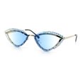 thumbnail image 4 of Womens Bling Rhinestone Rimless Cat Eye Metal Rim Luxury Sunglasses Gold - Blue, 4 of 8