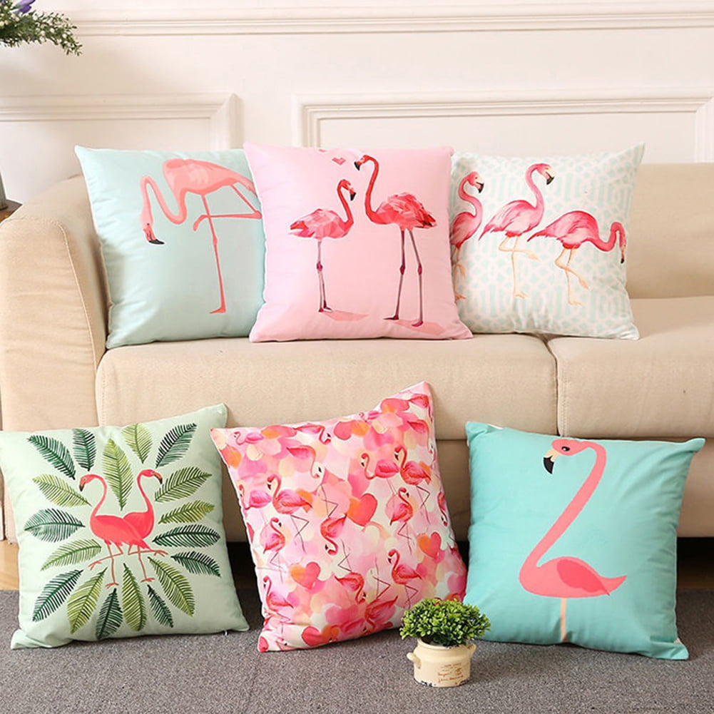 Animal Flamingos Square Cushion Cover Sofa Home Office Decor Linen Pillow Case 