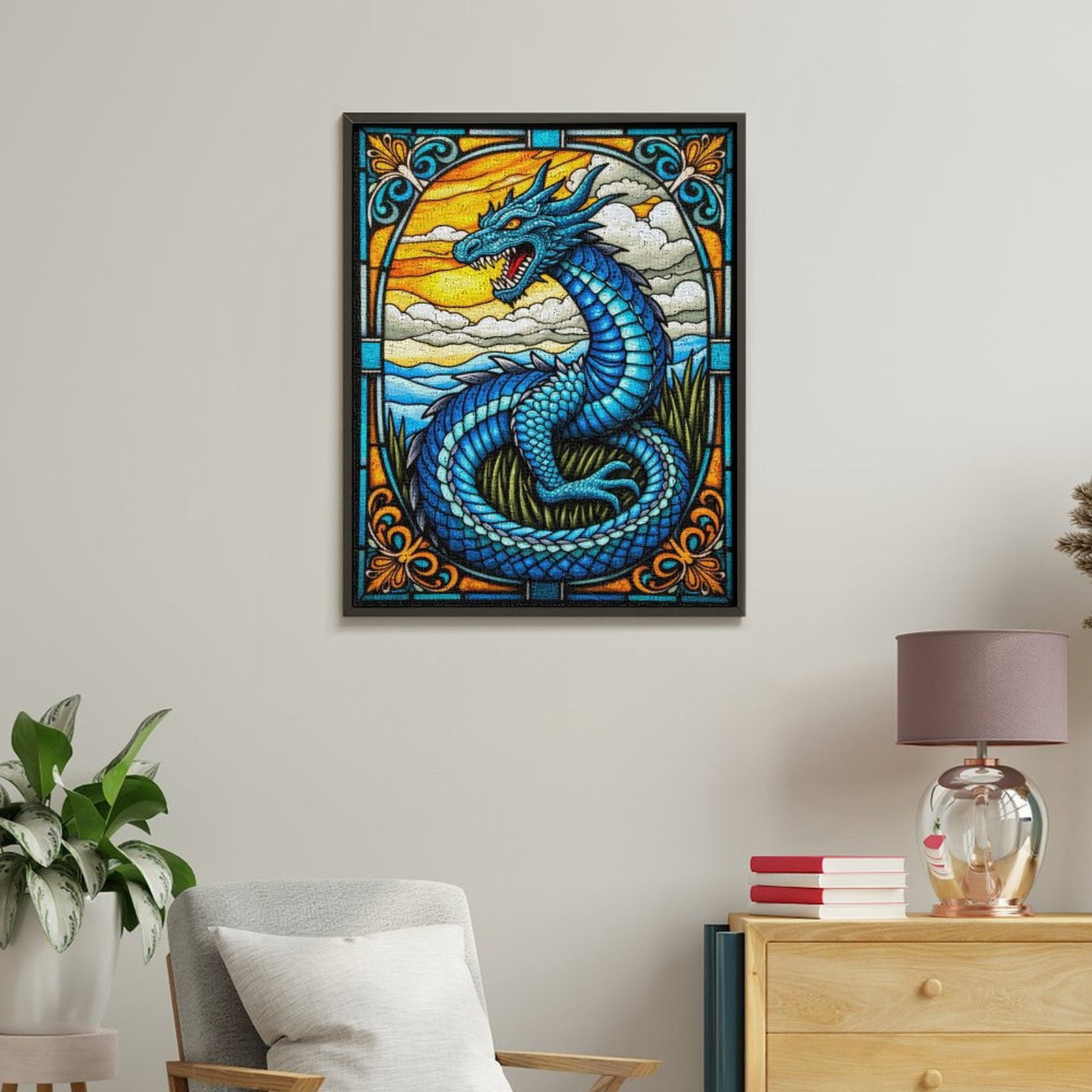 Paint By Numbers Kit for Adults Beginner - DIY Blue Dragon Stained Glass Art Canvas Painting Kits for Adults, Frameless Paint By Number for Adults for Home Wall Decor 16x20 Inch