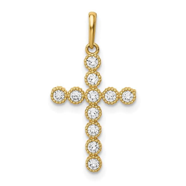 Quality Gold XR1831 Pendentif Croix en Or Jaune 14K CZ