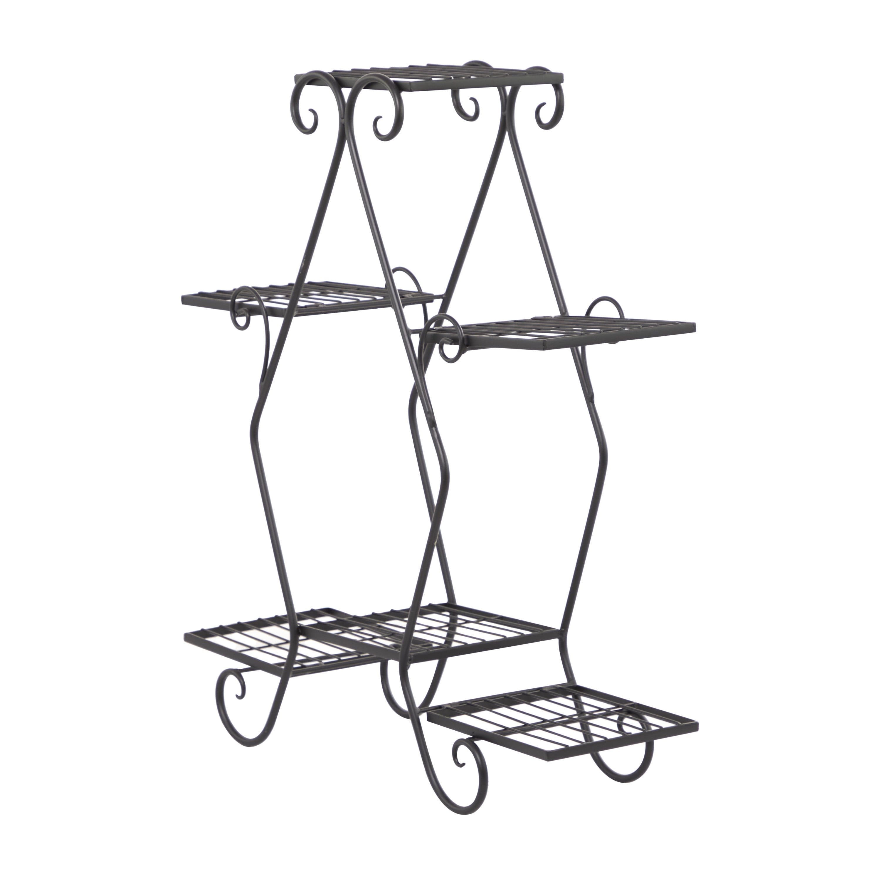 DecMode 27" x 10" x 31" 7 Tier Black Metal Scroll Plantstand