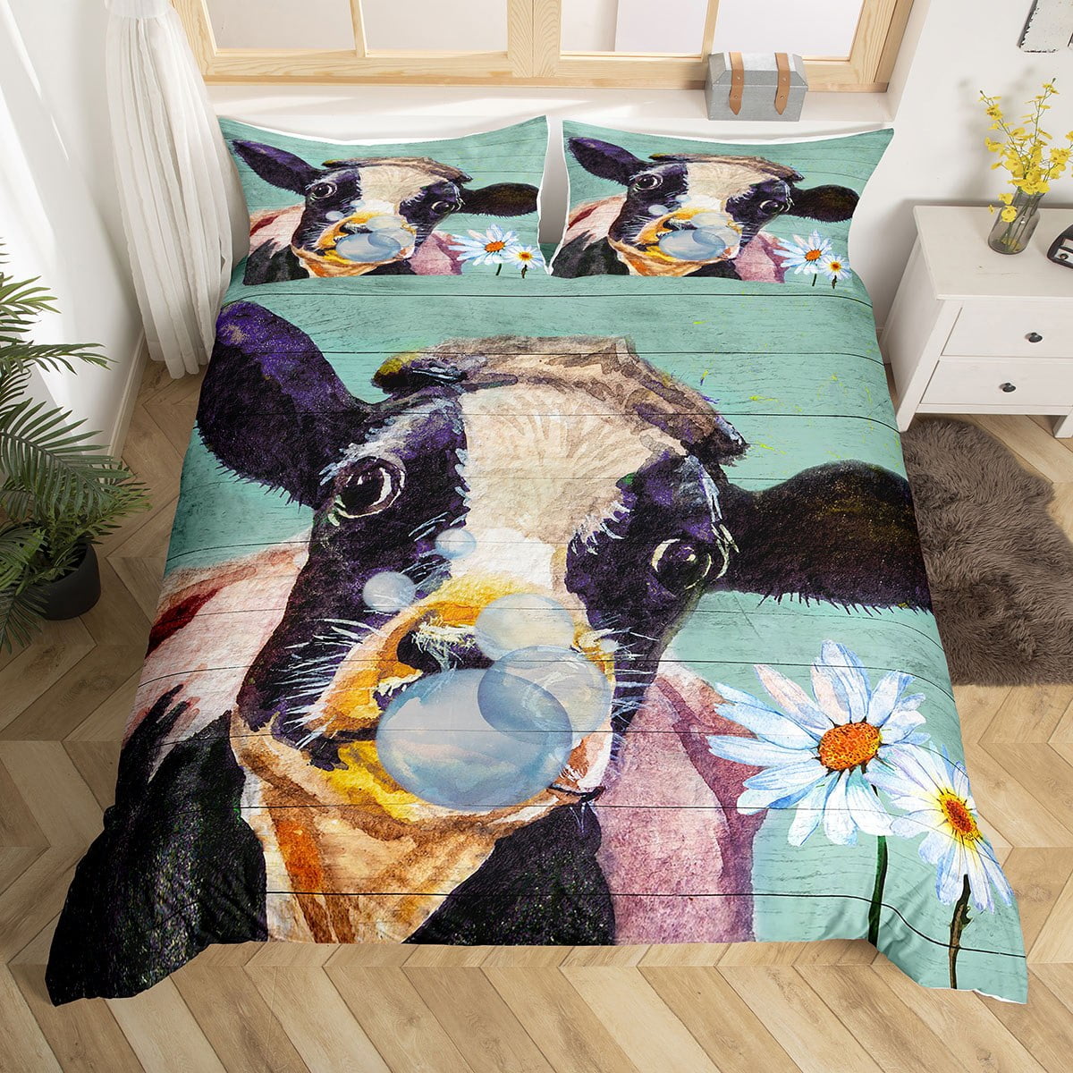 YST Highland Cattle Bedding Sets Queen Cow Print Comforter Cover