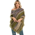 thumbnail image 6 of SAYFUT Womens Hooded Poncho Sweater V Neck Striped Pullover Soft Scarf Wrap Solid Knit Pullover Cape with Fringes, One Size, 6 of 6