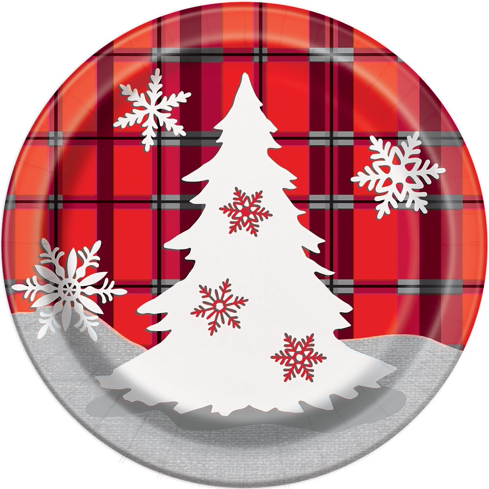 Rustic Plaid Christmas Paper Dessert Plates, 7in, 8ct