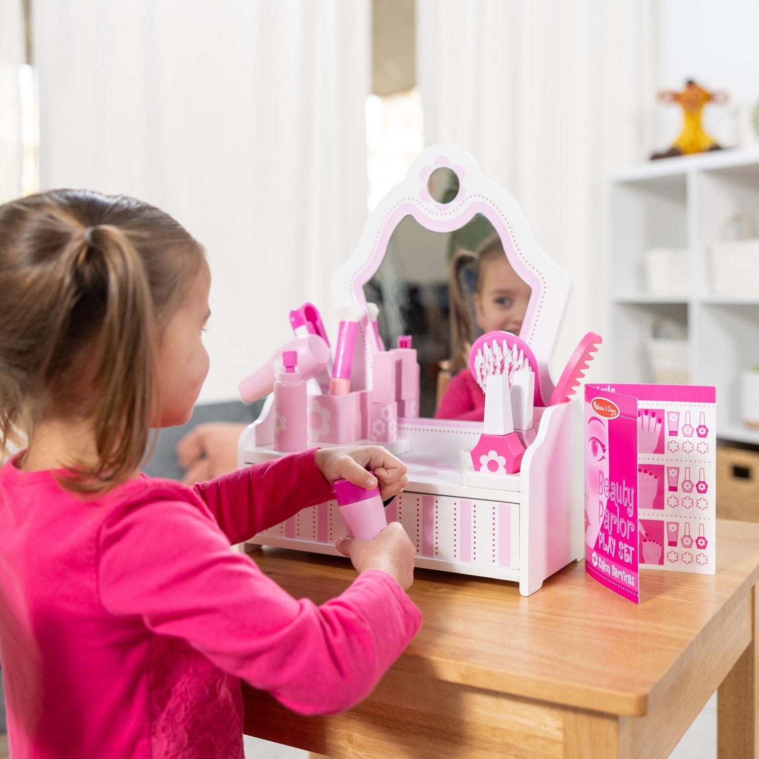 Melissa & Doug Wooden Beauty Salon Play Set With Vanity and Accessories (18 pcs) - FSC Certified