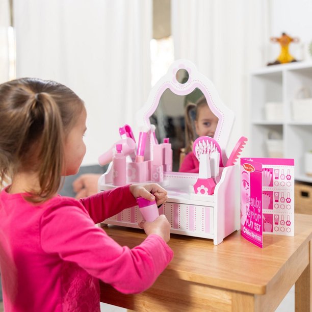 Melissa Doug Wooden Beauty Salon Play Set With Vanity and