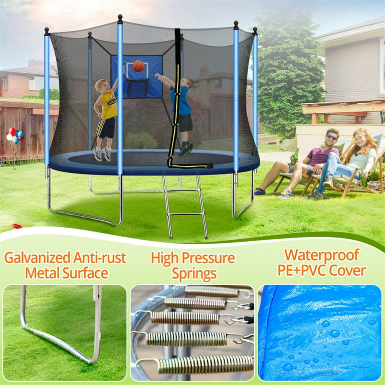 8FT Kids Trampoline, Trampoline Outdoor with Basketball Hoop, Enclosure Net and 2 Steps Ladder, Recreational Trampoline for Indoor, Outdoor and 8FT Kids Trampoline, Trampoline Outdoor with Basketball Hoop, Enclosure Net and 2 Steps Ladder, Recreational Trampoline for Indoor, Outdoor and