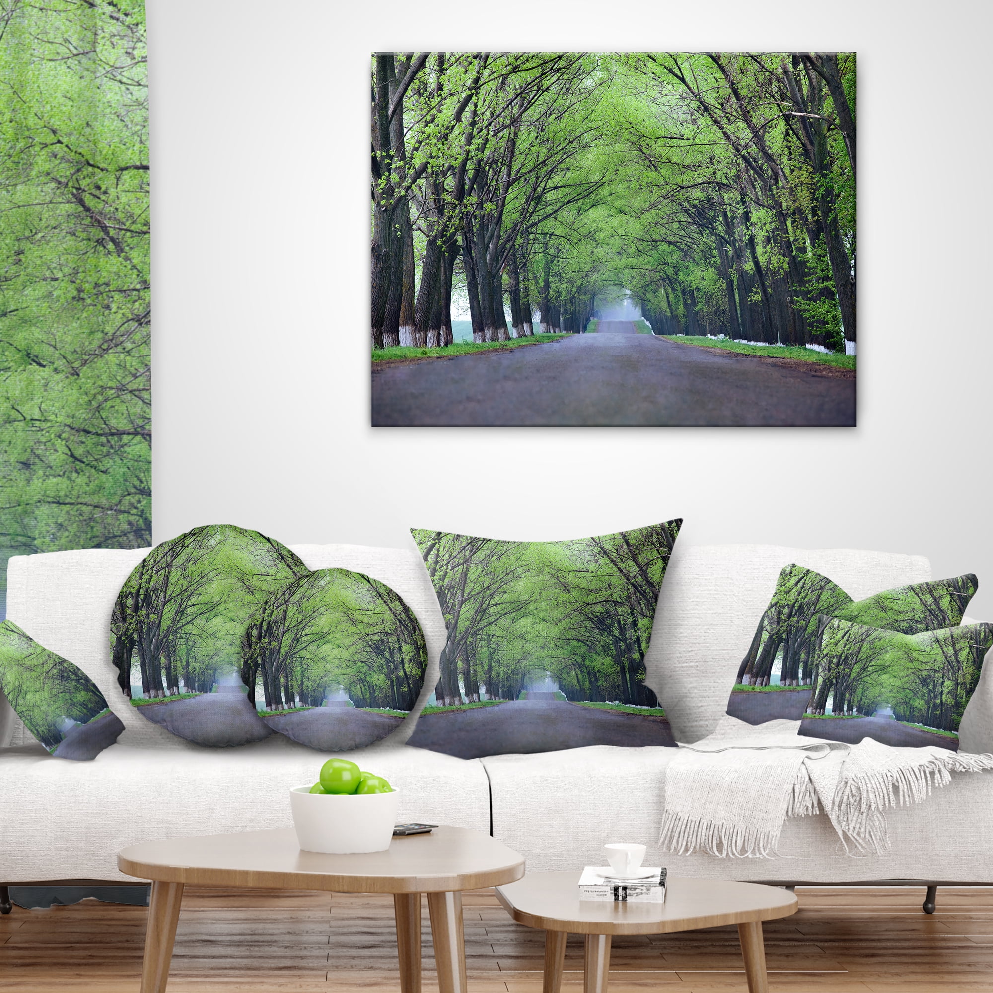 Designart Arched Trees Over Country Road - Landscape Photography Throw Pillow - 16x16