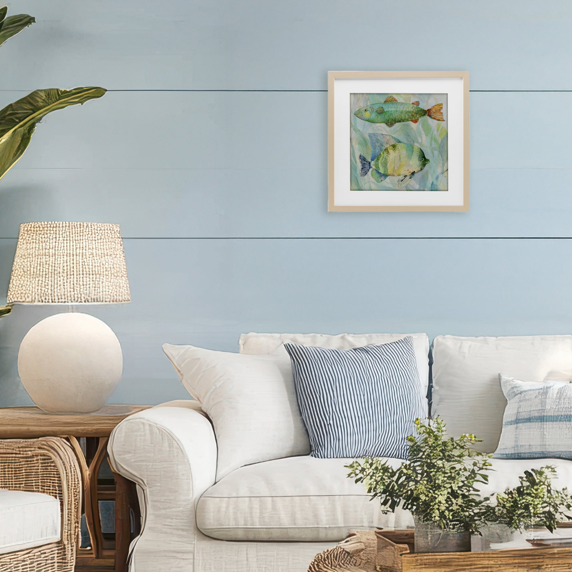 Stupell Industries Sweet Fish Duo Watercolor Birch Framed Print Under Glass, design by Lorenzo Collective