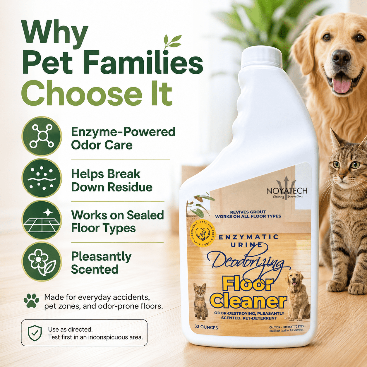 NOYATECH Pet Floor Cleaner – Enzymatic Degreaser & Odor Eliminator, Pet-Safe, Non-Toxic, Eco-Friendly, 32 oz