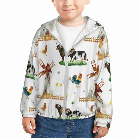 

Lukts Cute Farm Print Children s Long-Sleeved Sun Protection Clothing Hooded Sweatshirts for Boys and Girls Outdoor Sports-18 Months