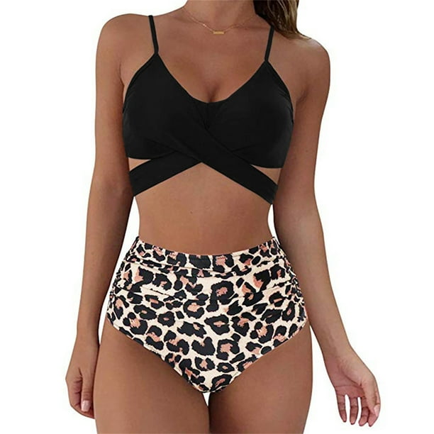 Traje de baño de 2 piezas para mujer, trajes de baño para mujer, traje de baño de moda para mujer, traje de baño bikini dividido liso y estampado para mujer
