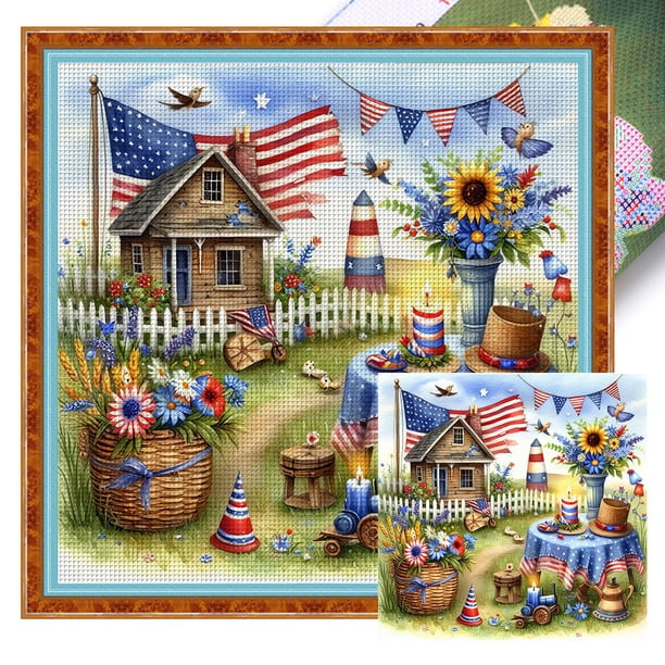 (3) Hilo Algodón Ecológico Bordado 11CT 3 Hebras Impresión Kit Serie Punto Cruz para Fiesta Al Aire Libre 50x50cm