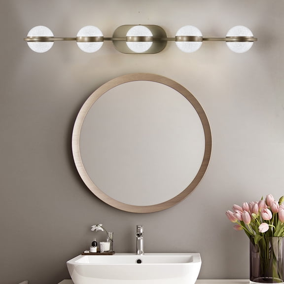 Jopath Bathroom Vanity Light, 5-Light Crystal Sand Acrylic Shades, Wall Mounted Decorative Lighting Fixture for Bathroom Vanity Mirror (Champagne Gold)