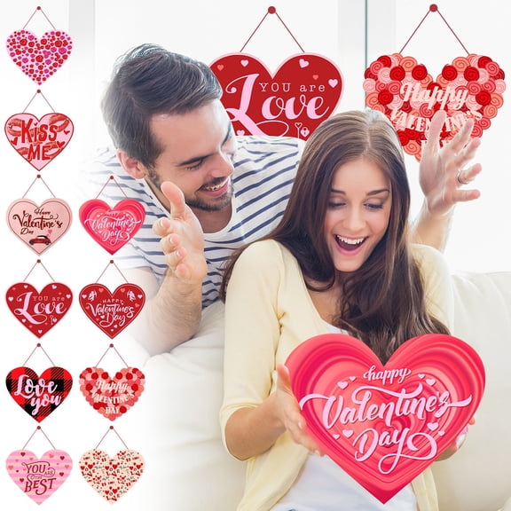 SugarBloom Happy Valentine's Day Front Door Hanging Sign, Colorful Paper Door Banner with Love Letter Pattern, Seasonal Home Door Decor for Indoor Outdoor,A