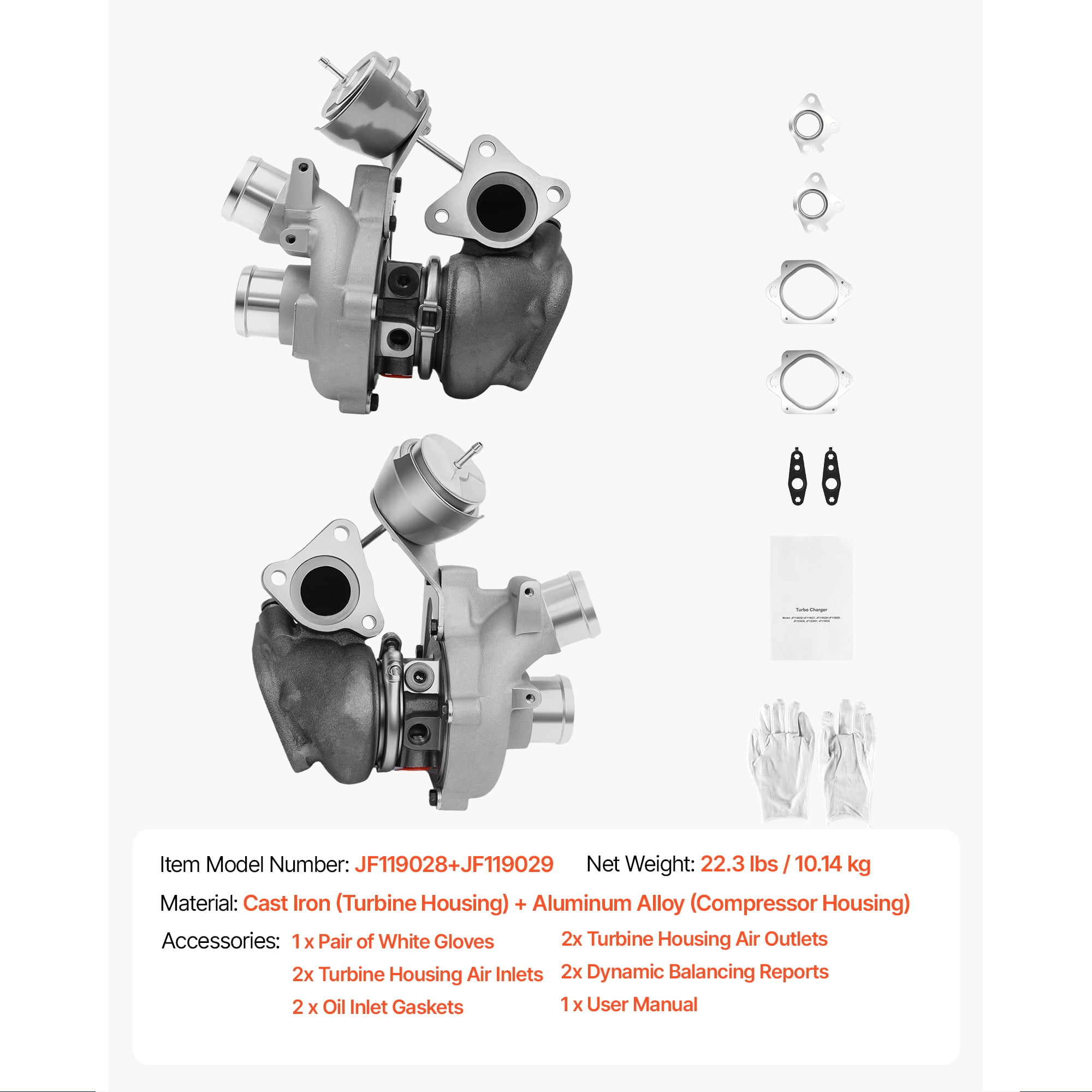 KFFKFF Left & Right Twin Turbocharger with Wastegate Actuator, Compatible with 2013-2016 Ford F150 V6 3.5L, 2015-2016 Expedition 3.5L, and 2015-2016 Ford Transit 150 250 350 3.5L V6 Ecoboost