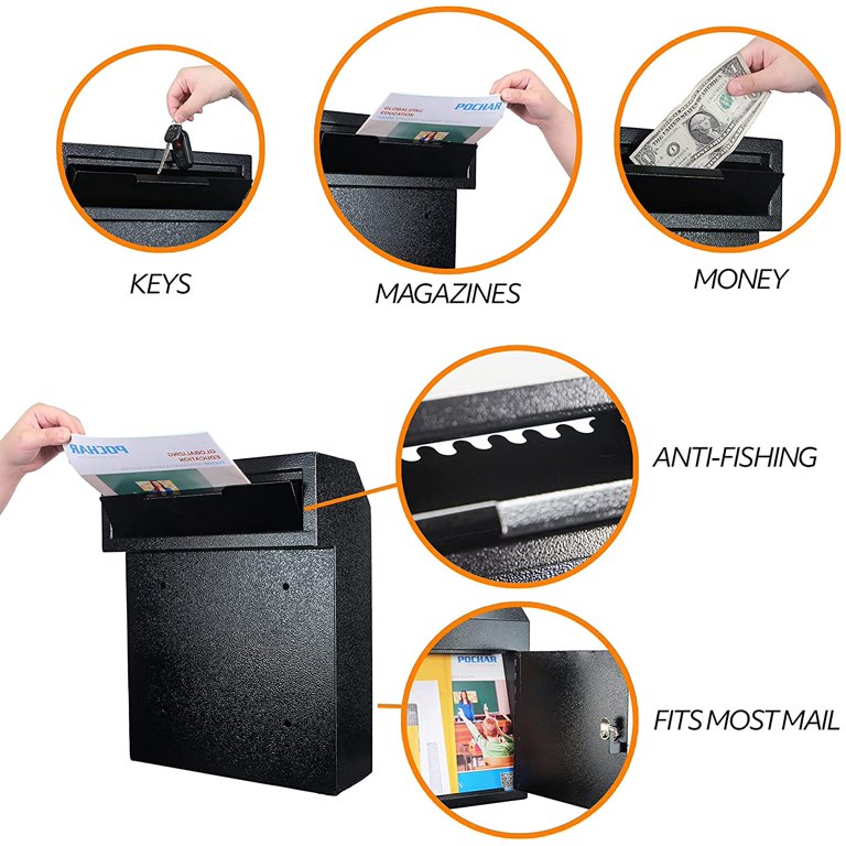 Metal Wall Mount Locking Deposit Drop Box Safe - Heavy Duty